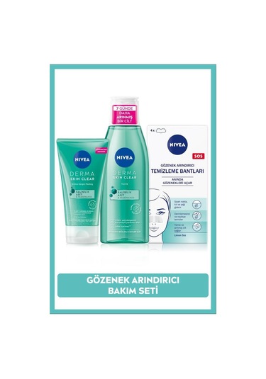 Derma Skin Clear Tonik 200 ML + Sivilce Karşıtı Peeling 150 ML + Gözenek Arındırıcı Temizleme Bandı