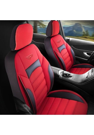 Panda Special Serisi Jakar Kumaş Oto Koltuk Kılıfı - Kırmızı - Siyah