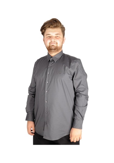 Mode Xl Büyük Beden Erkek Klasik Gömlek Likralı 20351 Füme 001