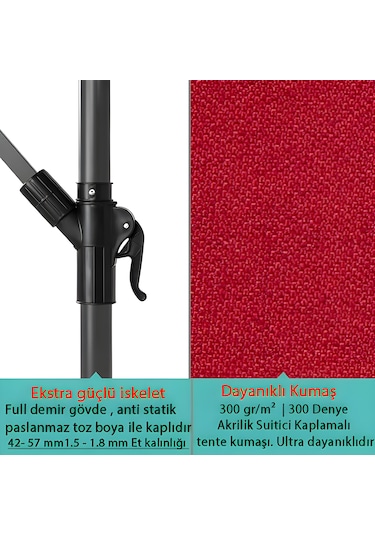 Gunbo Home 3 Mt 8 Kaburga Full Demir 21 Kg Kırmızı Bahçe Şemsiyes