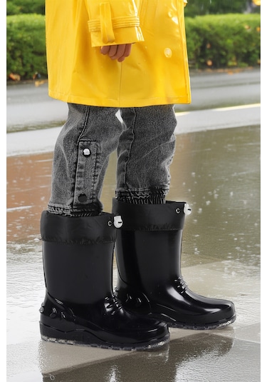 Kiko Kids Savana Su Geçirmez Erkek Çocuk Yağmur Çizmesi Siyah Siyah