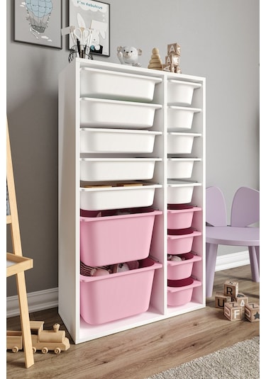 %100 Mdf - Xl Duo 16 Sepetli Oyuncak Dolabı Pembe