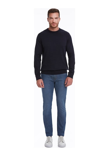 Hatemoğlu Erkek Regular Fit Pamuk Bisiklet Yaka Triko Kazak Lacivert