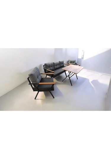 Pi Locca Bahçe Balkon Mobilyası Antrasit Gri 3+1+1 Perla Çam Masa Antrasit - Gri