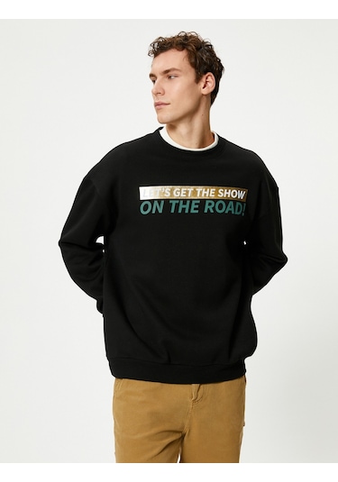 Koton Arkası Baskılı Sweat Sloganlı Rahat Kesim Bisiklet Yaka Siyah 4wam70394mk Siyah