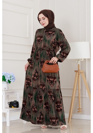 Beli Tünelli Hera Viscon Elbise-yeşil-5314 Yeşil