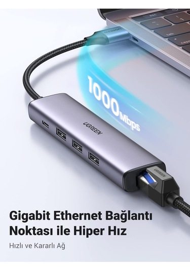 Ugreen 3 Usb 3.0 Bağlantı Noktası Ethernet Adaptörü 1000mbps Ile