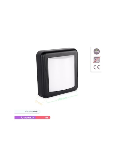 ACK 4W LED Duvar Apliği 6500K Beyaz Işık Siyah Kasa Dekoratif Duv Siyah