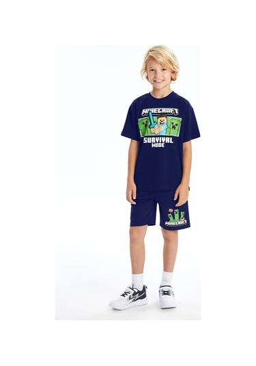 Erkek Çocuk Minecraft Şortlu Takım Lacivert