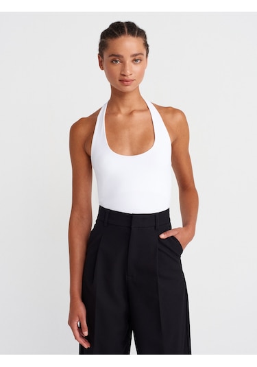 Dilvin 31753 Halter Yaka Top-beyaz Beyaz
