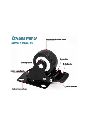Novahub 4 Adet 50mm Sessiz Frenli Mobilya Tekerleri, 400kg Ağır Hizmet Tekeri, Palet Taşıma Tekerleri Siyah -