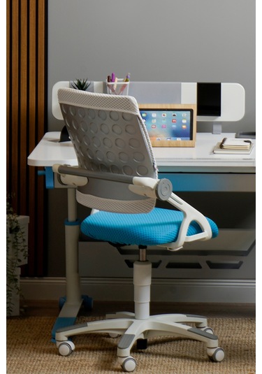 Creo Mobili Yükseklik Ve Sırt Ayarlı Sirius Çalışma Sandalyesi Ofis Ve Bilgisayar Koltuğu Beyaz/mavi Gri