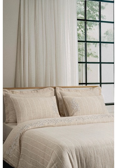 Ecocotton Samira Bej %100 Organik Pamuk Kenevir Çift Kişilik Nevresim Takımı Bej