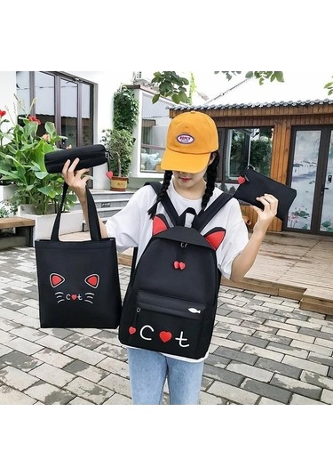 Ebitda Pembe 4 Parça Set Genç Kızlar İçin Çantaları Sevimli Baskı Kadın Sırt Çantası Yüksek Kaliteli Sırt Çantası Kadın Omuz Çantaları Kırmızı Desenli Alternatif Seçenek Pembe