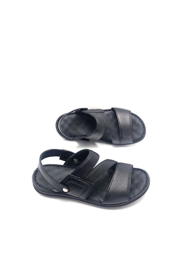 Derilax Hakiki Deri Tam Ortopedik Günlük Giyime Uygun Masajlı Erkek Sandalet Siyah
