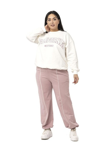 Büyük Beden İki İplik Pudra Eşofman Takımı-pudra Pudra