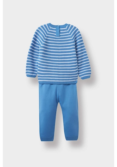 Defacto Erkek Bebek 2li Takım Çizgili Triko Kazak Eşofman Altı F3231a525wnbe227 Mavi
