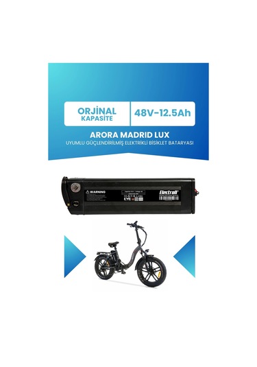 Arora Madrıd Lux Uyumlu Batarya 48v 12.5ah Elektrikli Bisiklet Bataryası Siyah