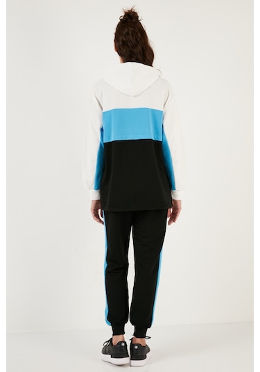 Lela Renk Bloklu Regular Fit Kapüşonlu Spor Bayan Takım 5863835 Turkuaz