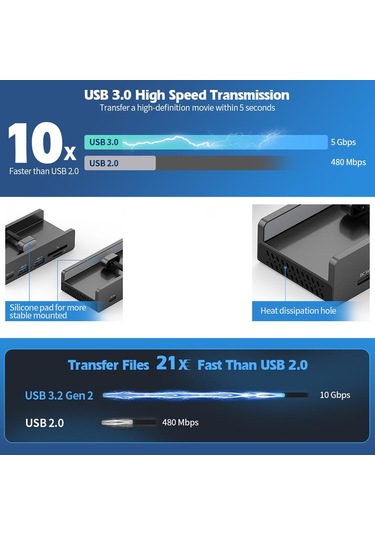 Sones Hcl-4a-pro Alüminyum Alaşımlı 4 Portlu Usb3.0 Kelepçe Hub'ı Siyah