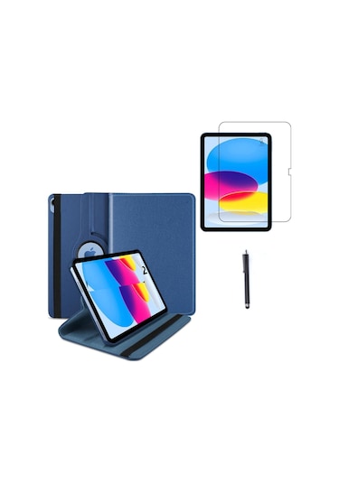 İpad Uyumlu A16 11.nesil A3354-a3355 Dönebilen Tablet Kılıfı + Ekran Koruyucu + Tablet Kalemi Kapaklı Kılıf