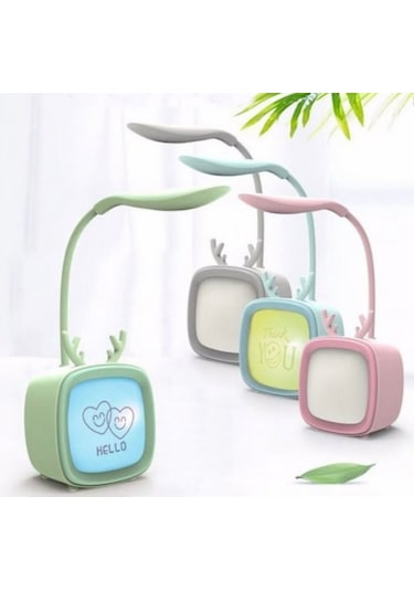 Tv Tasarımlı Kademeli Şarjlı Masa Lambası Led Gece Lamba Turkuaz