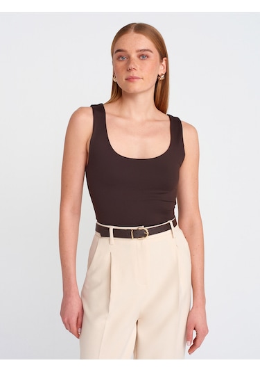 Dilvin 20977 Kalın Askılı Poliamid Atlet-koyu Kahve Koyu Kahve