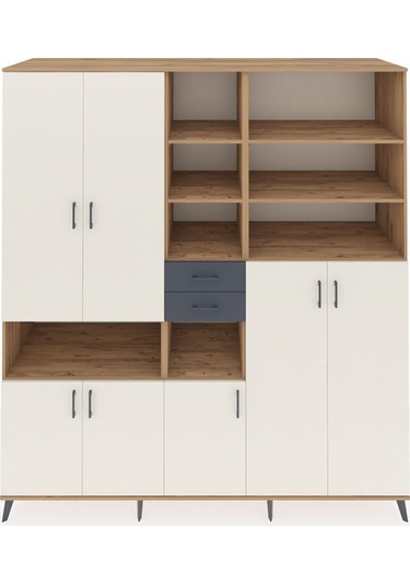 Kronos Dolap 17 Raflı 2 Çekmeceli 7 Kapaklı 220x59x243 Çam-aytaşı/antrasit Aytası/antrasıt