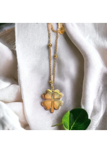 Xbaby Boncuklu Zincirli Yonca Çelik Gold Kolye Gold