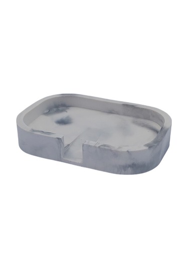 4 Lü Taş Banyo Seti Beyaz - Gri Mermer Desenli 4'lü Sabunluk Seti Gri