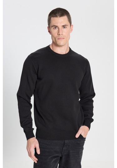 Regular Fit Normal Kesim Bisiklet Yaka Siyah Triko Kazak W242724001 Siyah