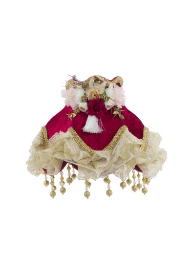 Vintage Bordo Kadife Kaplı El Yapımı Klasik Model Abajur Beyaz Ka Diğer