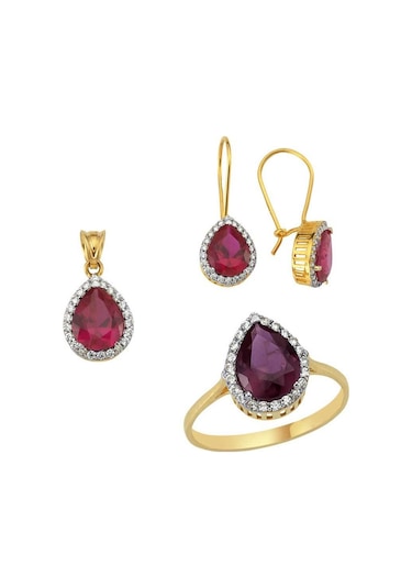 Kırmızı Taşlı Üçlü Set 6.60 Gram 14 Ayar Altın