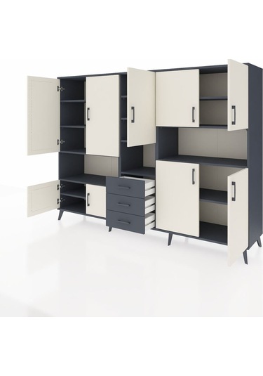 Hyperion Dolap 13 Raflı 3 Çekmeceli 9 Kapaklı 220x44x163 Antrasit Antrasit-aytaşı/antrasit