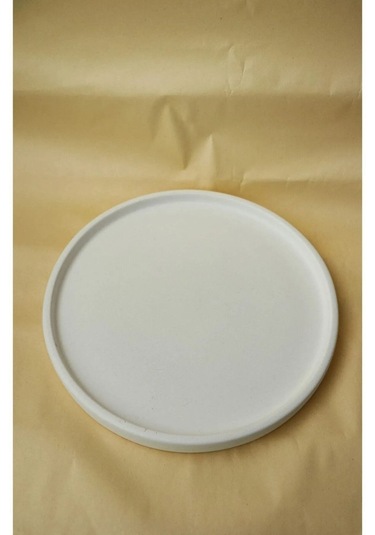 Dekoratif 24 Cm Yuvarlak Mum, Saksı Ve Takı Tabağı, Mumluk, Organizer Tabak, Kase, Tepsi - Beyaz