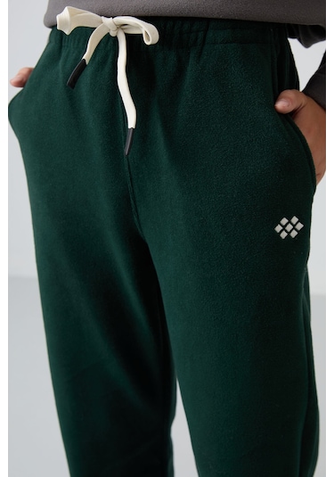 Tommy Life Çam Yeşil Kalın Yumuşak Dokulu Standart Fit Nakışlı Polar Erkek Çocuk Eşofman Alt - 11220 Çam Yeşili