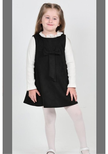 Kız Çocuk Süet Kumaş 2'li Elbise Elbise+bady Bluz 12177 Siyah