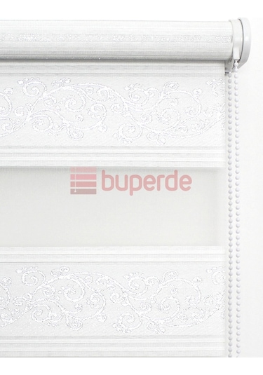 Buperde Beyaz - Gümüş Jakarlı Pilise Pliseli Zebra Stor Perde (Sarmaşık)