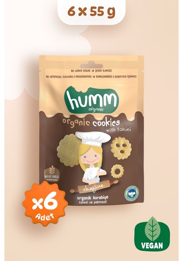 Humm Organic Organik Chefline Tahinli Pekmezli Vegan Kurabiye 6 x 55 G