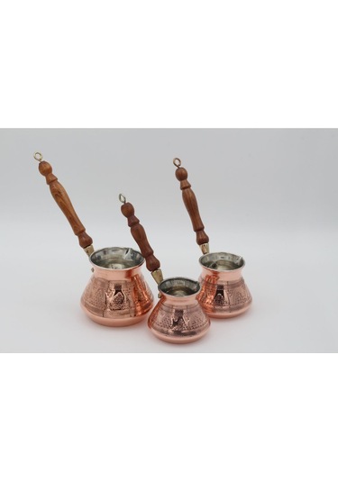 Bakır Üzümlü Otantik 3'lü Cezve Seti