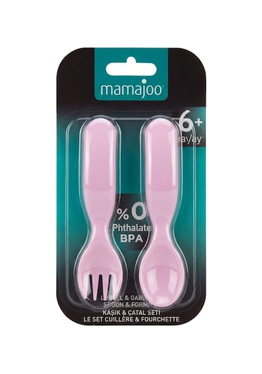 Mamajoo Ergonomik Beslenme Kaşık & Çatal Seti Pembe, 6 Ay+ İkili