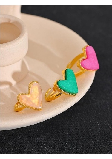 Novahub Rose Şeker Tatlı Y2k Doğal Taş Paslanmaz Çelik Kalp Aşk Açık Halka Ayarlanabilir Gerçek Altın Kaplama Kadınlar İçin Rose Gold Takı Rose Gold