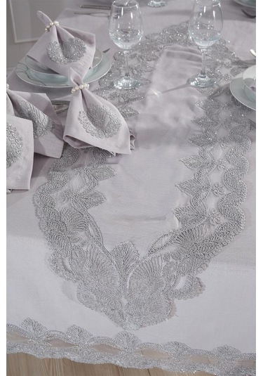 Midye Masa Örtüsü Takımı 26 Parça Gri Gri