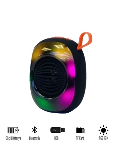 Blosuz Bluetooth Hoparlör 5w Rgb Işıklı Speaker Ses Bombası Siyah