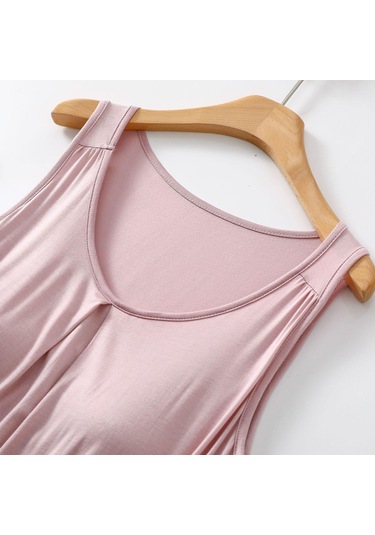 Modal Kolsuz Elbise Sütyen Yastıklı O-boyun Sundress Gevşek Ev Tekstili Elbiseler Artı Boyutu Nedensel Tank Uyku Elbisesi Açık Mavi