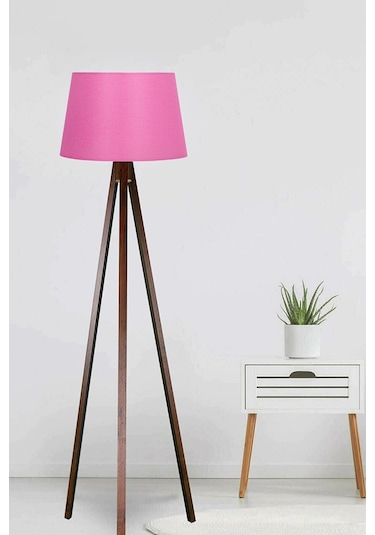 Üç Ayaklı Lambader Kumaş Konik Başlık Fuşya Kahve Ly595