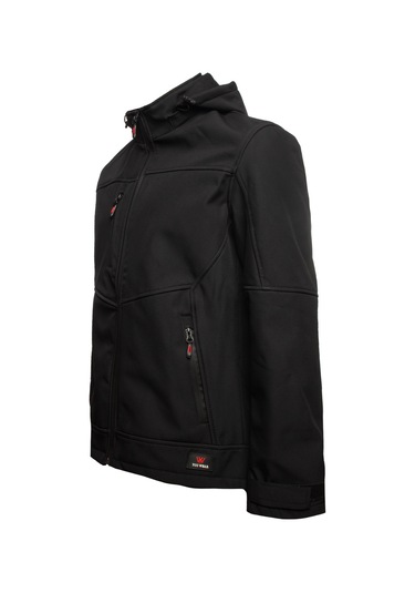 Softshell Kapşonlu Parçalı Mont Siyah