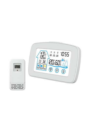 Hangfox Beyaz İç/harici Kablosuz Sıcaklık Nem Ölçer, Aydınlatmalı Büyük Ekran, 100m Sensör Aralığı, Konfor Göstergeli Hava Durumu Saati