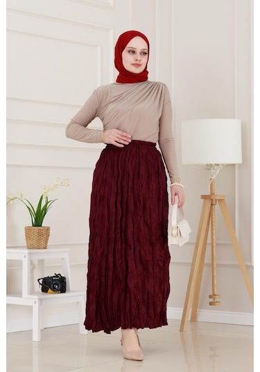 Sevitli Beli Lastikli Kraş Etek-bordo-4974 Bordo