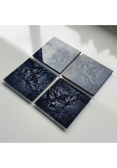 Decorita Cam Bardak Altlığı Doğal Taş Desen 4'lü Takım 10 x 10 CM Çok Renkli